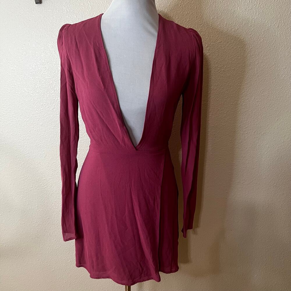 Reformation Nima long sleeve wrap mini dress in pink WOMENS SMALL